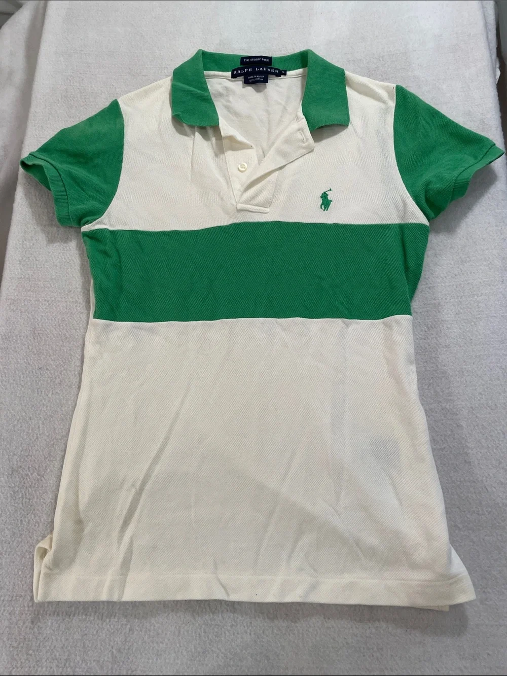 Ralph Lauren White Polo with Green Ribbed Neck